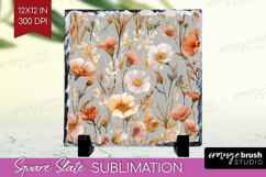 Pastel Flowers Slate PNG - Summer Square Slate Sublimation Product Image 1