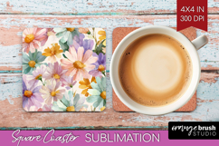 Pastel Flowers Square Coaster - Summer Coaster PNG Product Image 1