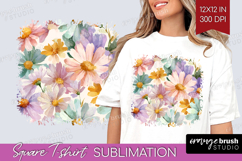 Pastel Flowers Square Tshirt Background - Summer PNG Product Image 1