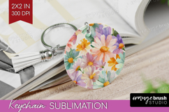 Pastel Flowers Keychain PNG - Summer Keychain Sublimation Product Image 1