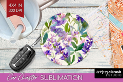 Pastel Flowers Car Coaster - Summer Coaster PNG Sublimation Product Image 1