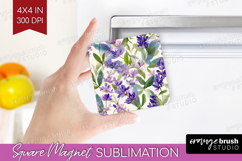 Pastel Flowers Magnet Sublimation - Summer Square Magnet PNG Product Image 1
