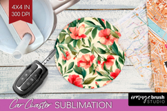 Pastel Flowers Car Coaster - Summer Coaster PNG Sublimation Product Image 1
