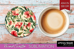Pastel Flowers Round Coaster - Summer Coaster PNG Product Image 1