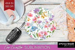 Pastel Flowers Car Coaster - Summer Coaster PNG Sublimation Product Image 1