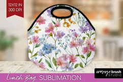 Pastel Flowers Lunch Bag - Summer Lunch Bug PNG Sublimation Product Image 1