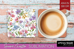 Pastel Flowers Square Coaster - Summer Coaster PNG Product Image 1