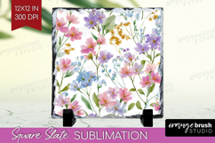 Pastel Flowers Slate PNG - Summer Square Slate Sublimation Product Image 1