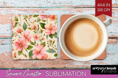 Pastel Flowers Square Coaster - Summer Coaster PNG Product Image 1