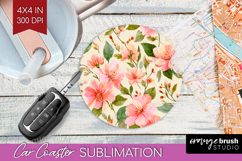 Pastel Flowers Car Coaster - Summer Coaster PNG Sublimation Product Image 1
