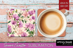 Pastel Flowers Square Coaster - Summer Coaster PNG Product Image 1