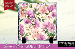 Pastel Flowers Slate PNG - Summer Square Slate Sublimation Product Image 1