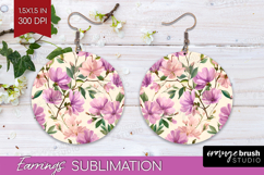 Pastel Flowers Round Earrings - Summer PNG Sublimation Product Image 1