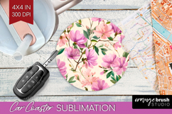 Pastel Flowers Car Coaster - Summer Coaster PNG Sublimation Product Image 1