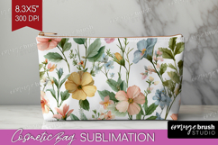 Pastel Flowers Cosmetic Bag - Summer Makeup Bag PNG Product Image 1