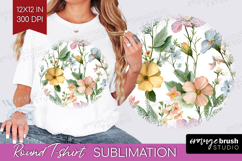 Pastel Flowers Round Tshirt Background - Summer PNG Product Image 1