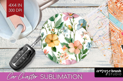 Pastel Flowers Car Coaster - Summer Coaster PNG Sublimation Product Image 1