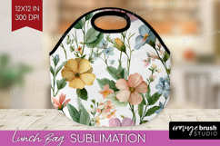 Pastel Flowers Lunch Bag - Summer Lunch Bug PNG Sublimation Product Image 1
