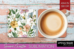 Pastel Flowers Square Coaster - Summer Coaster PNG Product Image 1