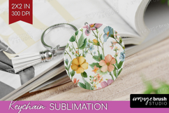 Pastel Flowers Keychain PNG - Summer Keychain Sublimation Product Image 1