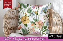 Pastel Flowers Pillow Sublimation - Summer Pillow Cover PNG Product Image 1