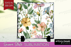 Pastel Flowers Slate PNG - Summer Square Slate Sublimation Product Image 1