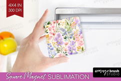 Pastel Flowers Magnet Sublimation - Summer Square Magnet PNG Product Image 1