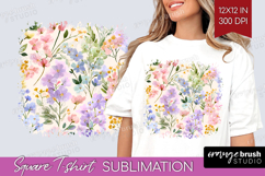 Pastel Flowers Square Tshirt Background - Summer PNG Product Image 1