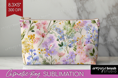 Pastel Flowers Cosmetic Bag - Summer Makeup Bag PNG Product Image 1