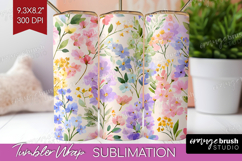 Pastel Flowers Tumbler Wrap - Summer Tumbler PNG Sublimation Product Image 1