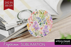Pastel Flowers Keychain PNG - Summer Keychain Sublimation Product Image 1
