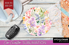 Pastel Flowers Car Coaster - Summer Coaster PNG Sublimation Product Image 1
