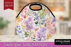 Pastel Flowers Lunch Bag - Summer Lunch Bug PNG Sublimation Product Image 1