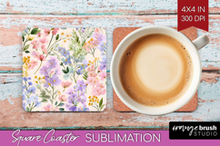 Pastel Flowers Square Coaster - Summer Coaster PNG Product Image 1