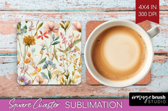 Pastel Flowers Square Coaster - Summer Coaster PNG Product Image 1