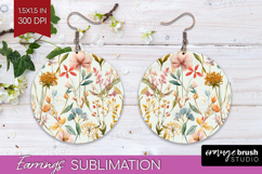 Pastel Flowers Round Earrings - Summer PNG Sublimation Product Image 1