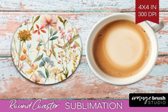 Pastel Flowers Round Coaster - Summer Coaster PNG Product Image 1