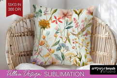 Pastel Flowers Pillow Sublimation - Summer Pillow Cover PNG Product Image 1