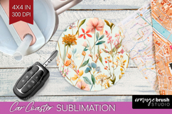 Pastel Flowers Car Coaster - Summer Coaster PNG Sublimation Product Image 1