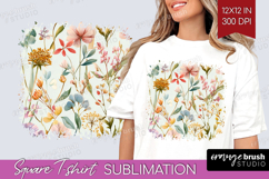 Pastel Flowers Square Tshirt Background - Summer PNG Product Image 1