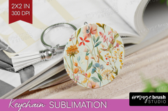 Pastel Flowers Keychain PNG - Summer Keychain Sublimation Product Image 1