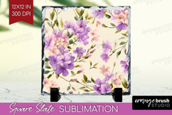 Pastel Flowers Slate PNG - Summer Square Slate Sublimation Product Image 1