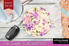 Pastel Flowers Car Coaster - Summer Coaster PNG Sublimation Product Image 1