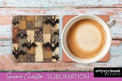 Patchwork Retro Halloween Coaster, Ghost Square Coaster PNG Product Image 1