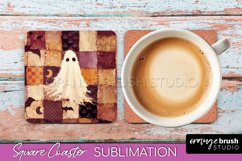 Patchwork Retro Halloween Coaster, Ghost Square Coaster PNG Product Image 1
