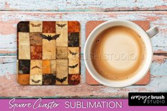 Patchwork Retro Halloween Coaster, Ghost Square Coaster PNG Product Image 1