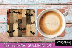 Patchwork Retro Halloween Coaster, Ghost Square Coaster PNG Product Image 1