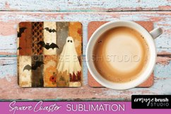 Patchwork Retro Halloween Coaster, Ghost Square Coaster PNG Product Image 1