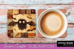 Patchwork Retro Halloween Coaster, Ghost Square Coaster PNG Product Image 1