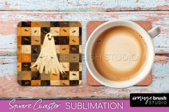 Patchwork Retro Halloween Coaster, Ghost Square Coaster PNG Product Image 1